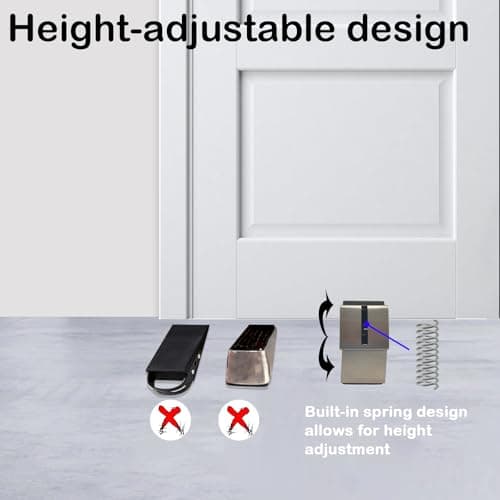 Heavy Duty Adjustable Spring Door Stopper for Bottom of Door,Fits Doors Up to 3 Inches, Stainless Steel Door Stop with Non-Slip Rubber, Perfect for Heavy Door Holder(1, Silver) (1, Black) - Thumbnail 3