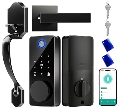 IBLOG Smart Deadbolt Lock Set, Fingerprint 5-in-1 Keyless Entry Door Lock with Handle, Touchscreen Keypad, APP Control, Auto Lock, Easy Install for Front Door - Image 1