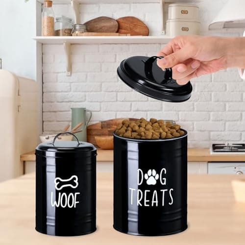 Dog Treat Container Airtight, Dog Treat Jar Set of 2 with Lid - 9x5.5''&7x4'' Metal Dog Cookie Jar for Farmhouse Kitchen Counter, Black Treat Jars for Pets, Treat Storage Container for Dogs, Cats - Thumbnail 4