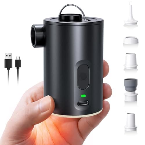 Portable Air Pump for Inflatables, Ultra-Mini Air Mattress Pump 4X with Camping Light & 5 Nozzles, 1600mAh USB Rechargeable, Quick Inflate Deflate for Pool Floats, Swim Rings, Vacuum - Image 1
