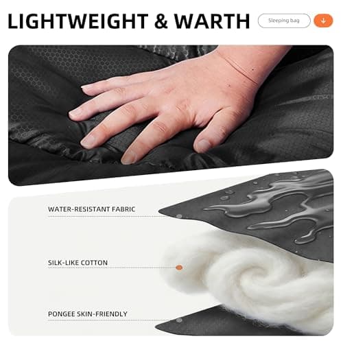 Sleeping Bags for Adults Warm Weather Backpacking Compact Lightweight Camping Sleeping Bag with Compression Sack for Kids Girls Camping Essentials Gear for Hiking Travel Climb Outdoor Indoor 3lb Black - Thumbnail 4