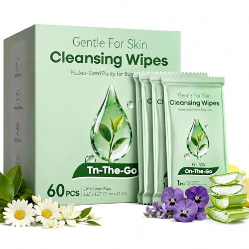 60 PCS Rinse-Free Body Wipes, Ultra Thick Shower Wipes for Skin, Disposable & Travel Essentials, Hypoallergenic, Green Tea & Aloe-Infused, XL Cleansing Wipes for Post Workout Cleanup & Elderly Hygiene - Image 1