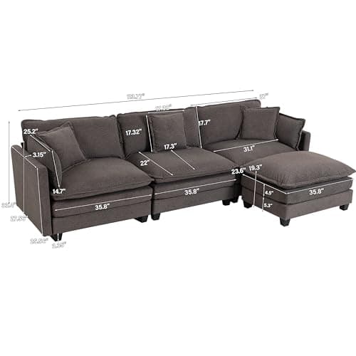 Fachmaih Sectional Cloud Couch 114" Modular Sofa with Ottoman Deep Seat Couches Modern Cloud Couch with Pillow for Living Room, Bedroom and Apartment - Thumbnail 2