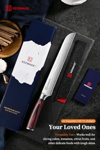 KEEMAKE Bread Knife, 8 Inch Serrated Bread Knife for Homemade Bread Ultra Sharp High Carbon Stainless Steel Blade, Professional Bread Cutting Knives for Sourdough Bread, Bagels, Cake - Thumbnail 6