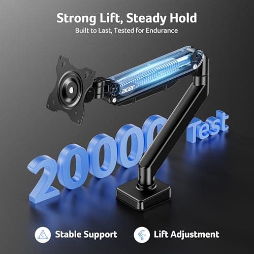 Acer Single Monitor Mount, Fully Adjustable Monitor Arm Fits 17 to 34 Inch Screens, Gas Spring VESA Mount with C-Clamp & Grommet Base, Computer Desk Arm with Tilt Swivel Rotate Supports 4.4-19.8 lbs - Thumbnail 4