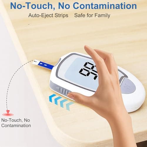 Glucose Monitor Kit, Blood Sugar Monitor with 50 Strips & Lancets, Diabetic Testing Kit with Auto Eject, No Coding, Large Display for Seniors, Glucometer Blood Sugar Testing Kit for Travel & Home Use - Thumbnail 5