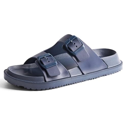 GETOEU Slides for Women and Men, Double Buckle Rubber Sandals with Arch Support, Pillow Slides Thick Cushion Non Slip Shower Shoes Comfort Beach Sandals,Navy - Image 1