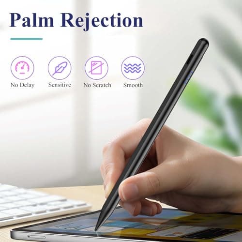 Kenkor Stylus Pen for iPad 9&10&11th(A16) Generation 2018-2025 with Palm Rejection & Tilt, Digital Pen for Apple iPad 6/7/8/9/10/11th(A16), Pro 11"/12.9"/13"/M4, Air 3/4/5th/M2/M3, Mini 5/6th -Black - Thumbnail 5