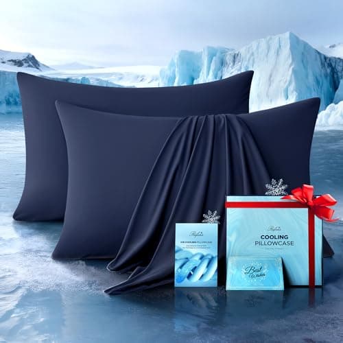 Ultra-Chill Cooling Pillowcase Set of 2 for Hot Sleepers, Softer Than Silk Pillow Cases for Protecting Hair & Skin, Breathable Bed Pillow Covers w/Zipper, Gifts for Women Men (Navy Blue, Standard) - Image 1