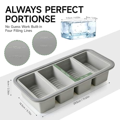 Tvmania 2-Pack Silicone Freezer Tray with Lid - 1 Cup / 4 Compartment Soup Freezer Container for Broth, Sauce & Meal Prep - Large Ice Cube Tray for Whiskey - Stackable, Easy Release, Oven Safe - Thumbnail 2