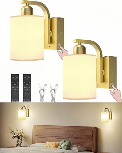iThird Battery Operated Wall Sconces Set of 2: 6000mAh Rechargeable Wall Light with Touch and Remote, Wireless Wall Lamp for Bedroom, Gold Modern Cordless Wall Scones for Living Room Hallway Bathroom - Image 1
