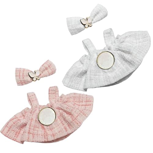 LOVMAGIC 2 Dresses Pink and White for 17cm Doll Clothes,with Cute Bow and Lovely Skirt Decor,Suitable for 17cm Plush Dolls Accessories - Image 1