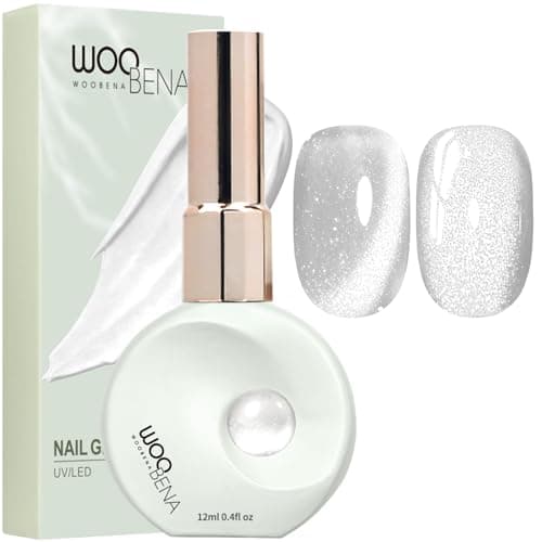 Woobena Cat Eye Gel Nail Polish,Magnetic Nail Polish with Glass Cat Eye Effect,UV Light Gel Nail Polish Soak Off, Cateye Gel Polish for Home Salon & DIY Nail Art (Silver A1-1) - Image 1