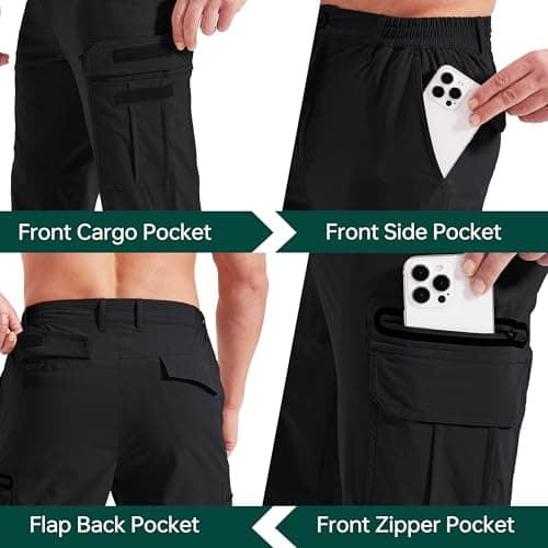 NATUVENIX Hiking Pants Men Lightweight Mens Travel Pants Quick Dry Cargo Work Pants for Men Water Resistant Fishing Pants Black - Thumbnail 4