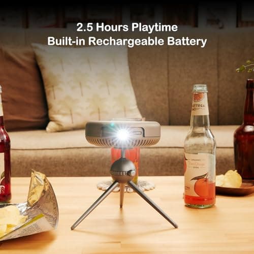 Adget iSpace2 Smart Mini Projector, 1080P Portable Projector with WiFi and Bluetooth, 360° Bluetooth Speaker, Tripod Included, Android 9.0 Rechargeable Pocket Projector for Outdoors Indoor Use(Greige) - Thumbnail 4