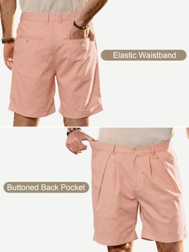 JEMLDL Men's Cotton Linen Shorts 7" Casual Pleated Summer Vacation Resort Beach Elastic Waist Tropical Vibrant Shorts with Pockets Flamingo X-Large - Thumbnail 4