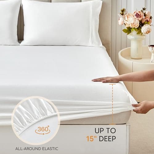 Tokokimo Washed Cotton-Linen Feel 4-Piece Twin Size Sheet Set for Busy Lifestyles – 10-16" Deep Pocket Bed Sheets with Natural Wrinkles, Quick-Dry, Breathable, Soft White - Thumbnail 5