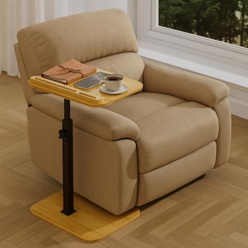 promitop TV Tray Side Table for Couch - Set of 2 Adjustable Height Rotating C Table End Table Laptop Desk for Sofa, Perfect for Eating Working Reading, Fits Small Spaces - Thumbnail 4