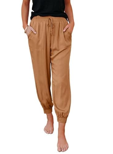 Dokotoo Womens Spring Summer Comfy Casual Loose Baggy Lightweight Drawstring Tie Elastic Waist Jogging Joggers Pants Sweatpants for Women with Pockets Orange US 8 10 - Image 1