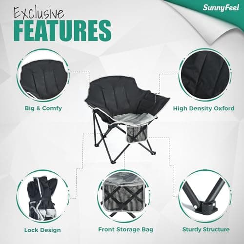 SUNNYFEEL Oversized Camping Chair Heavy Duty Folding Moon Chair Large Sofa Chair for Adults 500 LBS Portable Camp Lawn Chair with Storage Bag for Beach, Trip, Lawn, Outdoor Camp for Adults & Carry Bag - Thumbnail 5