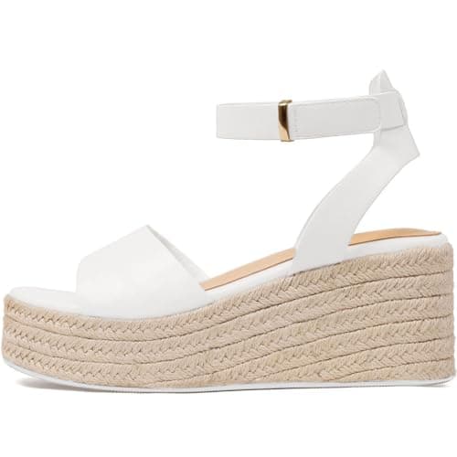 COMFITORIA Wedge Sandals for Women Espadrille Platform Wedge Heels Adjustable Strap Braided Sandal Summer Open Toe Vacation Slip-On Sandals Bohemia Beach Comfortable Dressy Shoes, (White, Size 7.5) - Image 1