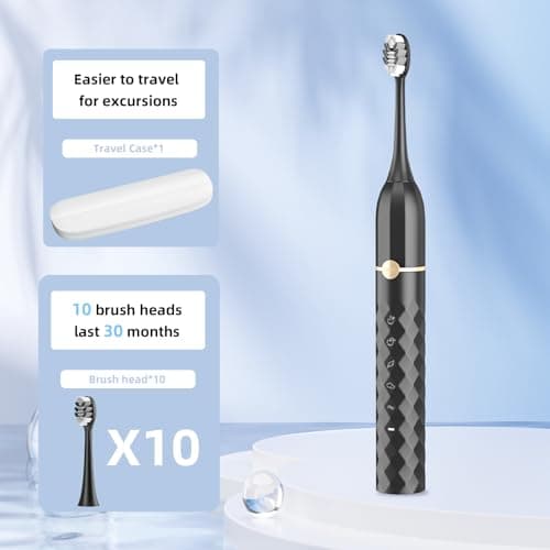 Seapeoa Electric Toothbrush Set, Equipped with 10 Brush Heads and Travel case, IPX8 Waterproof, 2-Minute Timer, 42000 high-Frequency Vibrations, 5 Modes, The First Choice for Gift Giving - Thumbnail 2