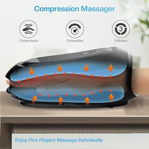 COMFIER Hand Massager with Heat and Compression, Cordless Hand Massager for Arthritis and Carpal Tunnel, Wrist, Finger Massage for Mom, Dads, Women and Men (Black) - Thumbnail 2