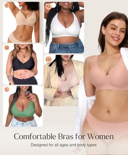 Tshirt Bras for Women No Underwire Wireless Push Up Bra Seamless Comfy Supportive Bralettes Deep V Comfortable Tshirt Bra Nude - Thumbnail 5
