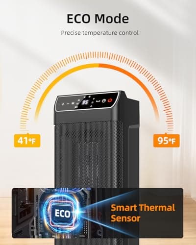 Space Heater, Electric Heaters for Indoor Use with Thermostat, Remote, 1-12H Timer, 70°Oscillation and Overheat Protection, 1500W PTC Ceramic Fast Safety Heat, Portable Heater for Office (Black) - Thumbnail 4