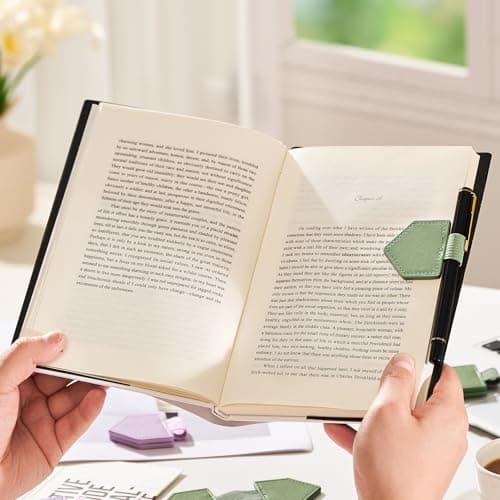 2Pcs Magnetic Leather Bookmarks with Gift Box Triangle-Shaped Magnetic Pen Holder Book Marks Clip Gift for Book Lover Readers Cute Bookmark for Women, Green - Thumbnail 2