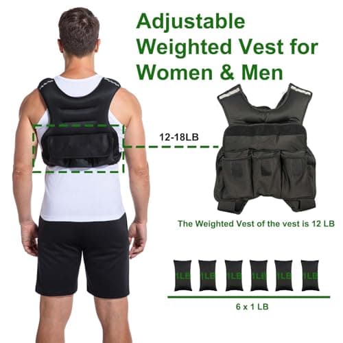 Adjustable Weighted Vest for Men, DecRose 6lb/8lb/10lb/12lb/15lb/18lb Women with Reflective Stripe Weight Vests Adjustable for Workout,Strength Training, Muscle Building, Running, Fitness, Weight Loss - Thumbnail 4