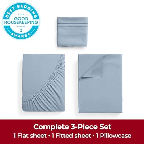 Mellanni Extra Deep Twin XL Sheets - 3 PC Iconic Collection Bedding - Luxury, Ultra Soft, Cooling Bed Sheets - Wrinkle, Fade, Stain Resistant (Twin Extra Long, Blue Hydrangea) - Thumbnail 4