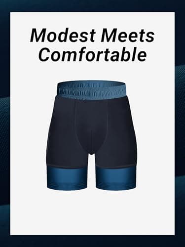 Arcweg Men's Swim Trunks XL Cyan Blue with Compression Liner and Zipper Pockets Quick Dry Bathing Suit Board Swimming Shorts - Thumbnail 4