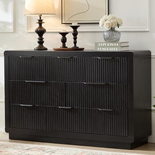 YANSNWO Black Dresser with Thickened Curved Profile Design, 52" Modern Chest of Drawers with 8 Drawers, Wooden Dresser TV Stand, Organizer for Bedroom, Living Room, Hallway - Image 1