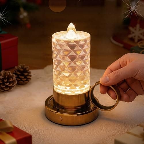 L LOHAS LED Flameless Candles, 3 Level Brightness Adjustable, Rechargeable Battery Candles, 3000K Soft White, Crystal Gold Metal Candles for Easter Valentines Aniversary Wedding, 3.93"x2.95"4.84"