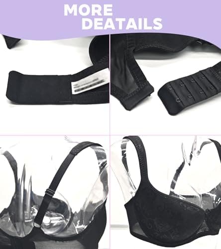 Oscrenia Balconette Bra for Women Demi Balcony Bras Underwire Push Up Half Cup(Black Plain,34DD) - Thumbnail 5