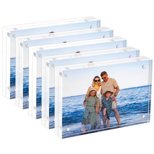 Oubou Acrylic Picture Frames 5 Pack,4X6 Double Sided Magnetic Picture Frames, 10+10mm Thick Block，Clear Freestanding Transparent Acrylic Frames, Gifts for Women Mom Grandma Father Girlfriend Sister (5Pack, 4x6-(5Pack)) - Image 1