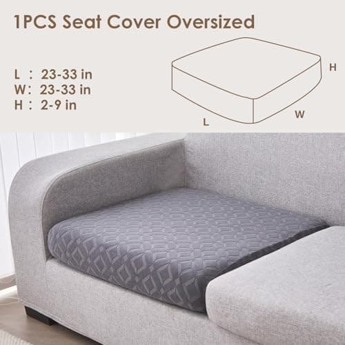 Couch Cushion Covers Waterproof, Stretch Sectional Couch Covers, Sofa Cushion Covers Washable, Non Slip Magic Sofa Covers, with Elastic Bottom and 2 Straps, Pet-Friendly (Large Single Seat Cover) - Thumbnail 6