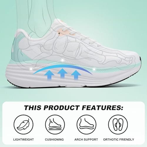 ALEADER Womens Running Shoes, Womens White Sneakers, Tennis Walking Shoes, Nurse Shoes White/Aqua Size 10 - Thumbnail 6