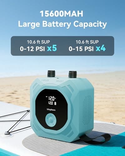50PSI Paddle Board Electric Pump, Rechargeable SUP Pump 15,600mAh, Intelligent Dual Stage Inflation & Deflation, Auto-Off for Stand Up Paddle Boards, Car Tires, Boats, Surfing Kite, Tent - Thumbnail 2