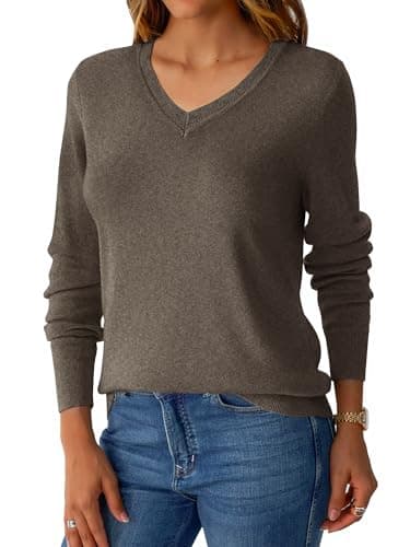 GKBK Womens Sweaters 2026 Fall Fashion Wool Blend V Neck Lightweight Sweater Loose Fit Knit Pullover Long Sleeve Basic Tops Business Casual Outfits Winter Clothes Trendy Brown - Thumbnail 5