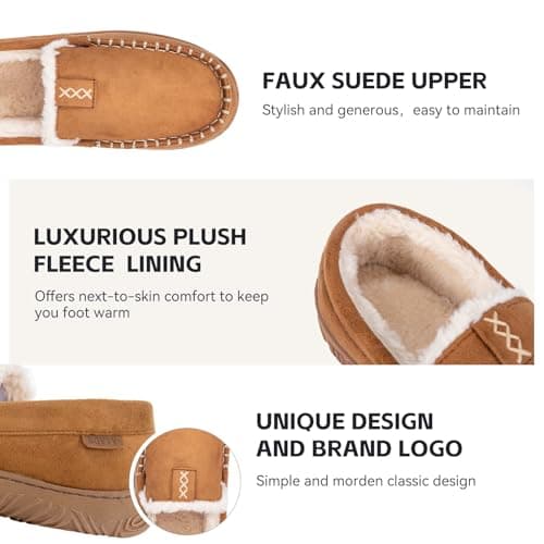 BOVTY House Slippers for Men Moccasins - Memory Foam&Warm Plush Indoor Outdoor Slip-on Loafers Beige - Thumbnail 4