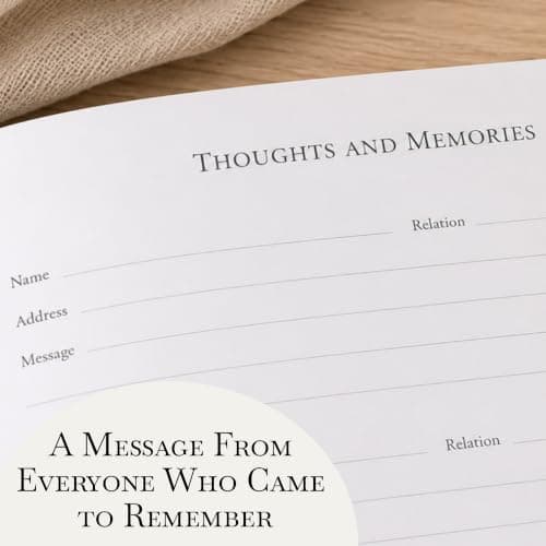 J&A Homes Funeral Guest Book for Celebration of Life Memorial Service - Pen Included - Memory Book for Funeral Guests - Table Sign & Back Pocket - 300 Entries, Gold Foil, 9x7 Inches - Thumbnail 3