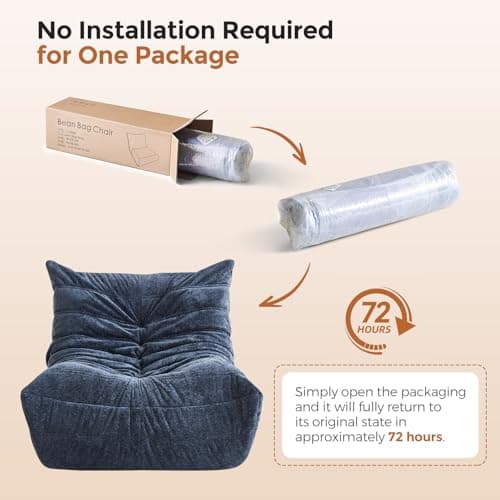 Ayovoch Bean Bag Chairs for Adults, Fireside Chair Bean Bag Lounger with Memory Foam Filled, Bean Bag Sofa for Living Room, Dorms, Apartments, Reading Corner(Blue Grey Plush) - Thumbnail 6