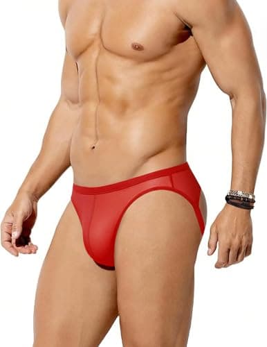 Avidlove Jock Straps for Men Sexy Thong Underwear Mesh Male Lingerie Breathable Athletic Supporter Red Small