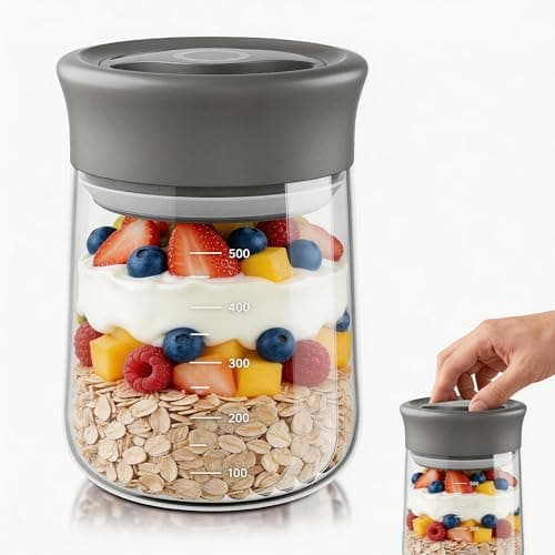 OURCABECUE Overnight Oats containers with Lids, Upgraded Easy Open quarter twist, 16 oz Glass Food Storage Jars, Wide Mouth Mason Salad Jars for Meal Prep, Coffee Beans, Grains, Loose Tea and More - Image 1