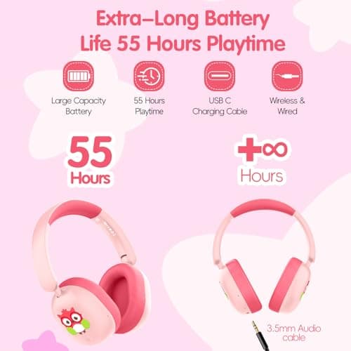 LOBKIN Kids Headphones Bluetooth 6.0,Over Ear Kids Headphones Wireless with Mic 55H Playtime AUX Cord 85dB Safe Volume Limited Foldable Design for Boys Girls Travel/School/iPad - Thumbnail 6
