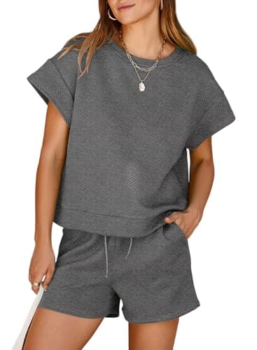 Dokotoo Womens Two Pieces Outfits Fall Trendy Clothes Sweatshirt Shorts Sets Casual Comfy Athletic Tracksuit Valentines Outfits for Women Fall Fashion 2025 Dark Grey X-Large - Image 1