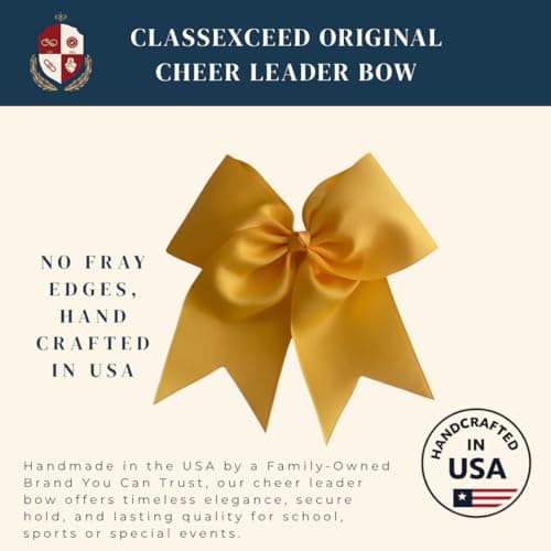 ClassExceed Cheer Bow for Girls, Yellow Hair Bow, Handmade No-Fray Grosgrain Ribbon, Cheerleading Bow for Team, School & Competition - Thumbnail 3
