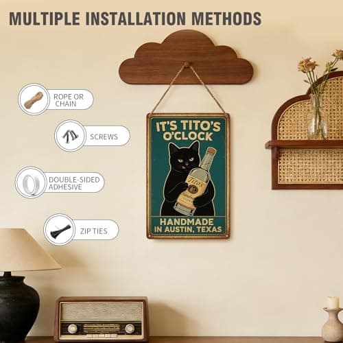 Funny Bar Signs IT'S TITO'S O'CLOCK Black Cat Poster Man Cave Sign Vintage Bar Sign Bar Wall Decor 12" * 8" funny signs for man cave decor college apartment posters for men alcohol gifts cool stuff for your room - Thumbnail 5